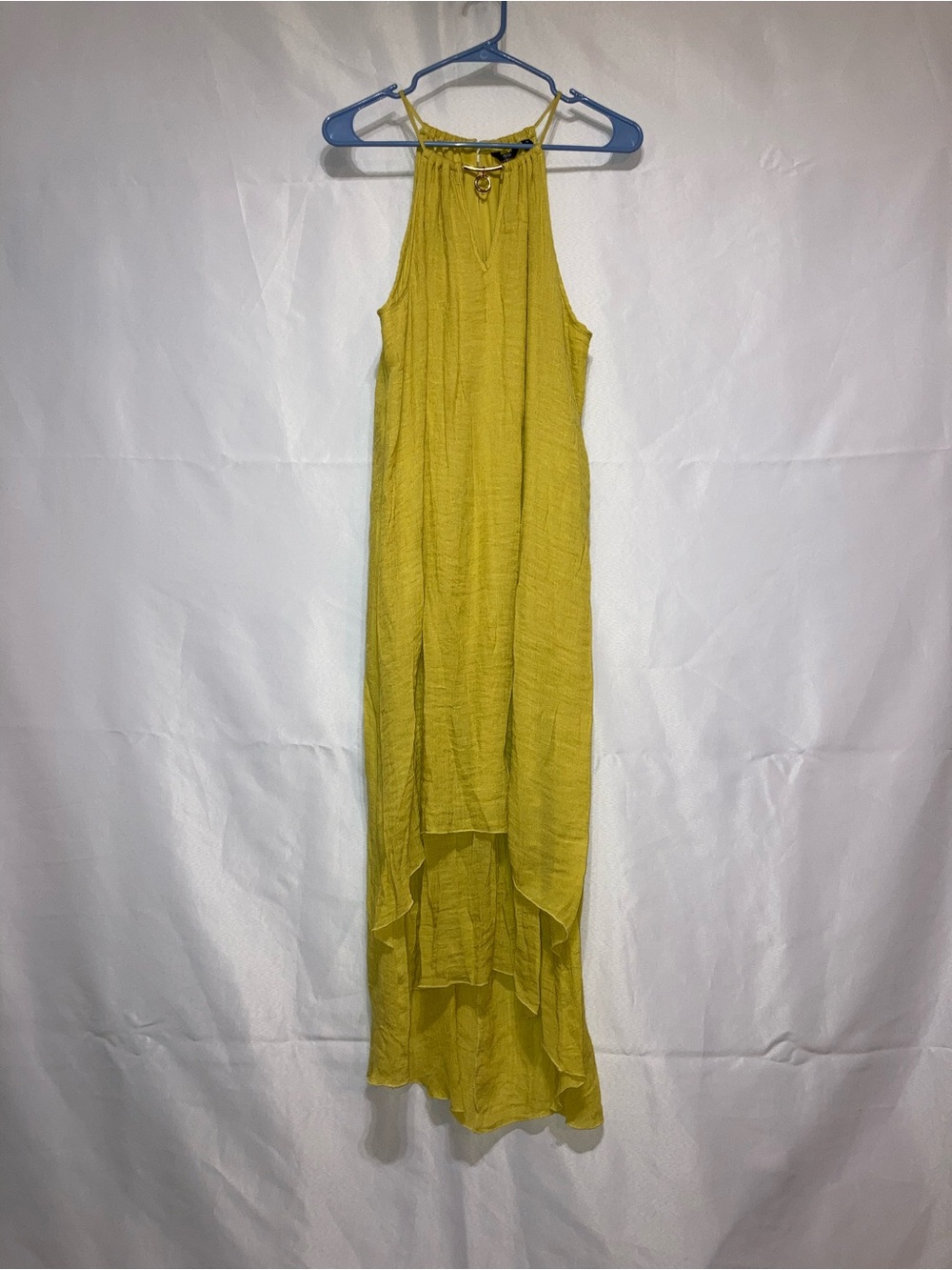 Mlle Gabrielle Yellow Halter High-Low Maxi Dress